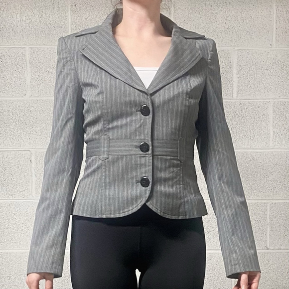 Vintage Y2K Mexx Grey Cinched Waist Pinstripe Blazer Size 6 - Picture 1 of 8